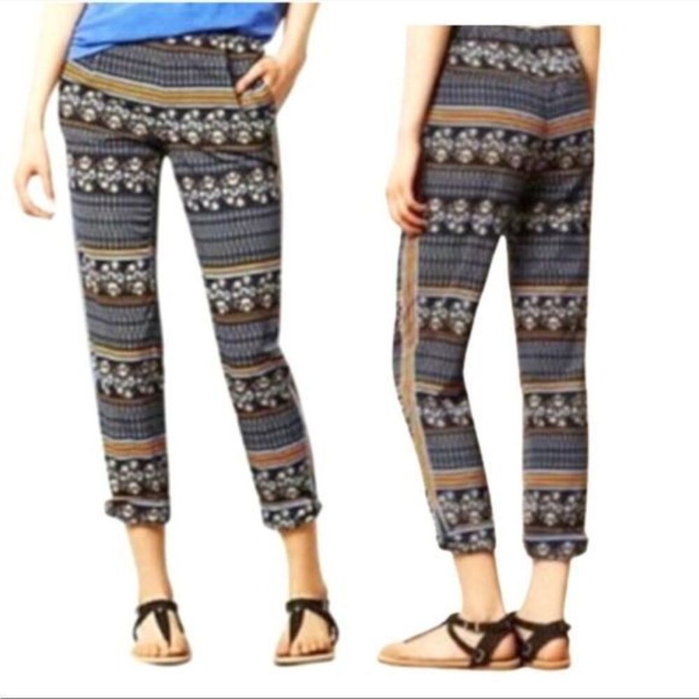 ANTHROPOLOGIE Elevenses Aralia Printed Ankle Pants Blue & Orange 2P 2 Petite